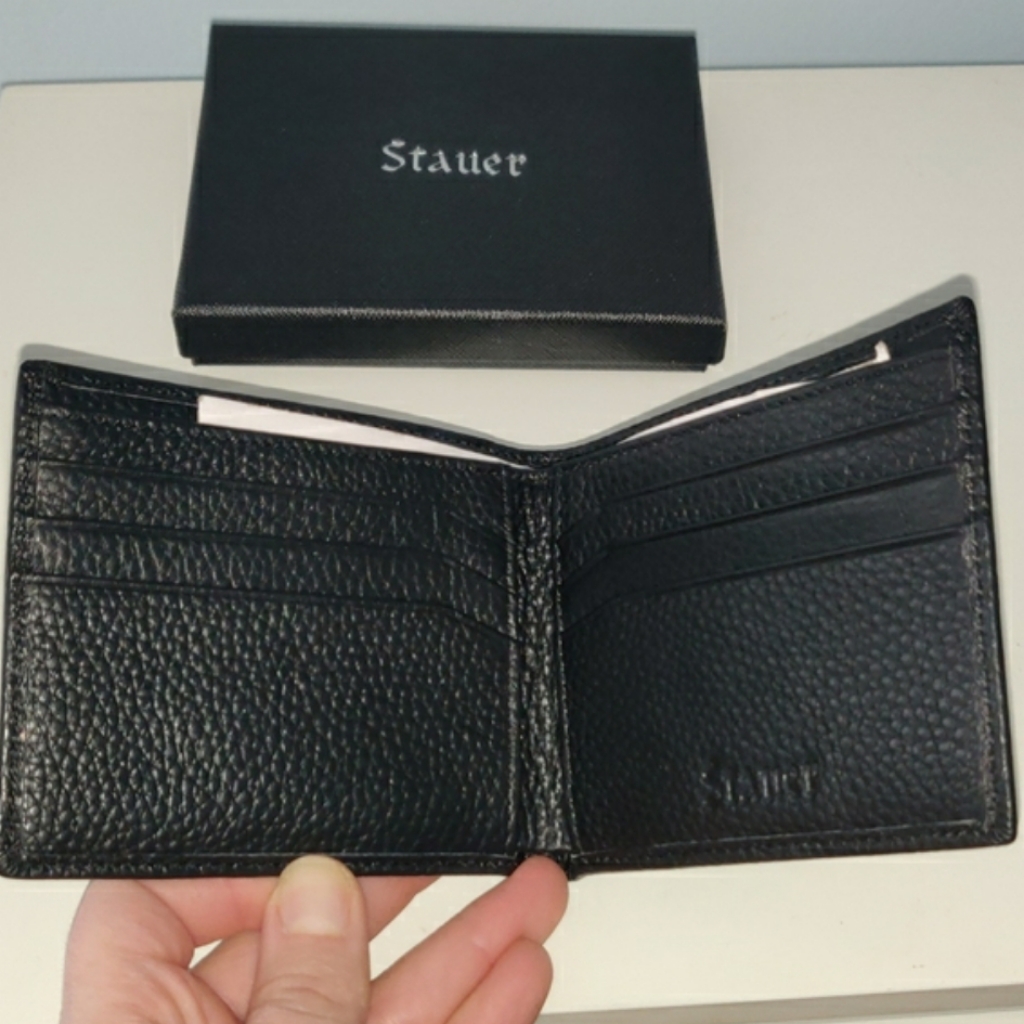 Brand New Mens Stauer Wallet Black Bifold Genuine Leather